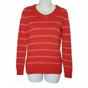 Madewell Stripe Faux Collar Pullover Sweater Red Orange Size XS